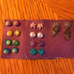 Magnetic mermaid earrings, pearly, sparkly and dangly owl